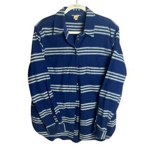 Duluth Trading Co. Womens Blue White Heritage Button Front Flannel Shacket XL